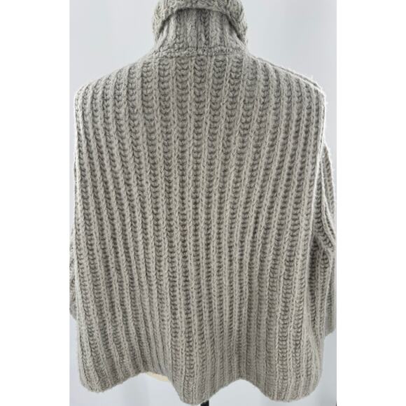 Free People Fluffy Fox Beige Gray Wool Mock Cowl Neck Sweater M Wool Turtleneck - Picture 4 of 7
